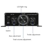 AK170 Mini Digital Power Audio Car Amplifier Blue Light Stereo Audio Amplifier for Home Theater Club Party Music 200Wx2 Power - Image 5