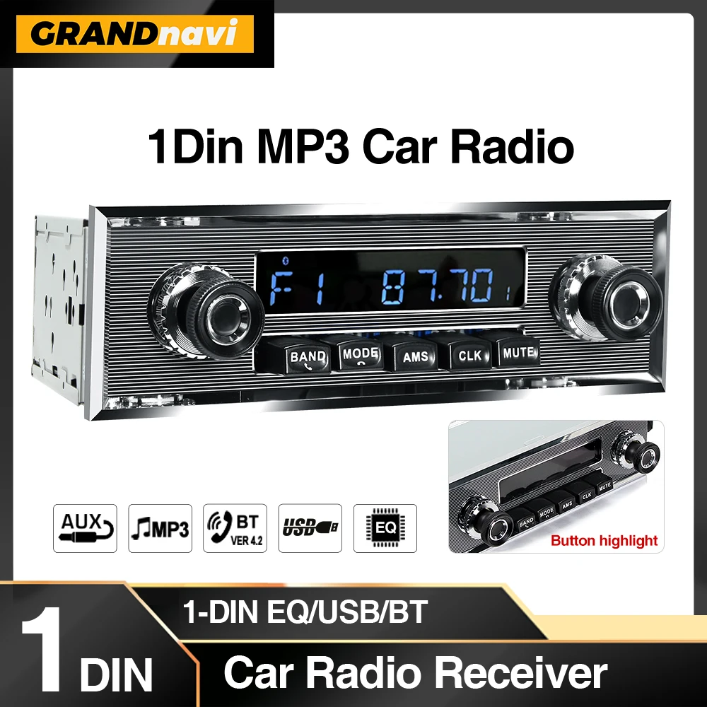 S2c60cfa1154a4325ad31f1e19ed50524f.webp Grandnavi 1 Din Car Radio MP3 Player Classic Car Retro Audio Stereo Support FM AUX EQ USB Input In-dash Bluetooth For Benz - Image 1