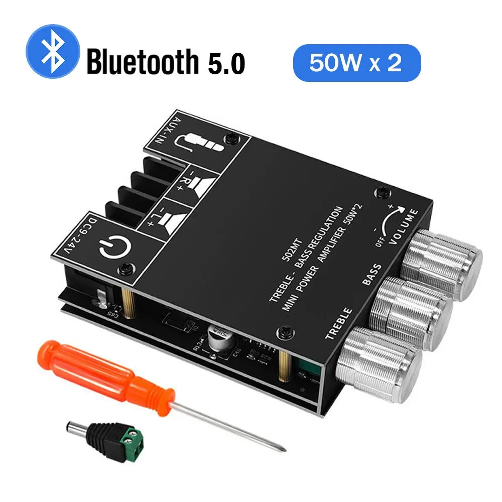 Sa77d402aed014e6da0c27daf4ee4691bw.webp ZK-502MT Bluetooth 5.0 Subwoofer Amplifier Board 2.0 Channel High Power Audio Stereo Amplifier Board 2X50W Bass AMP - Image 1