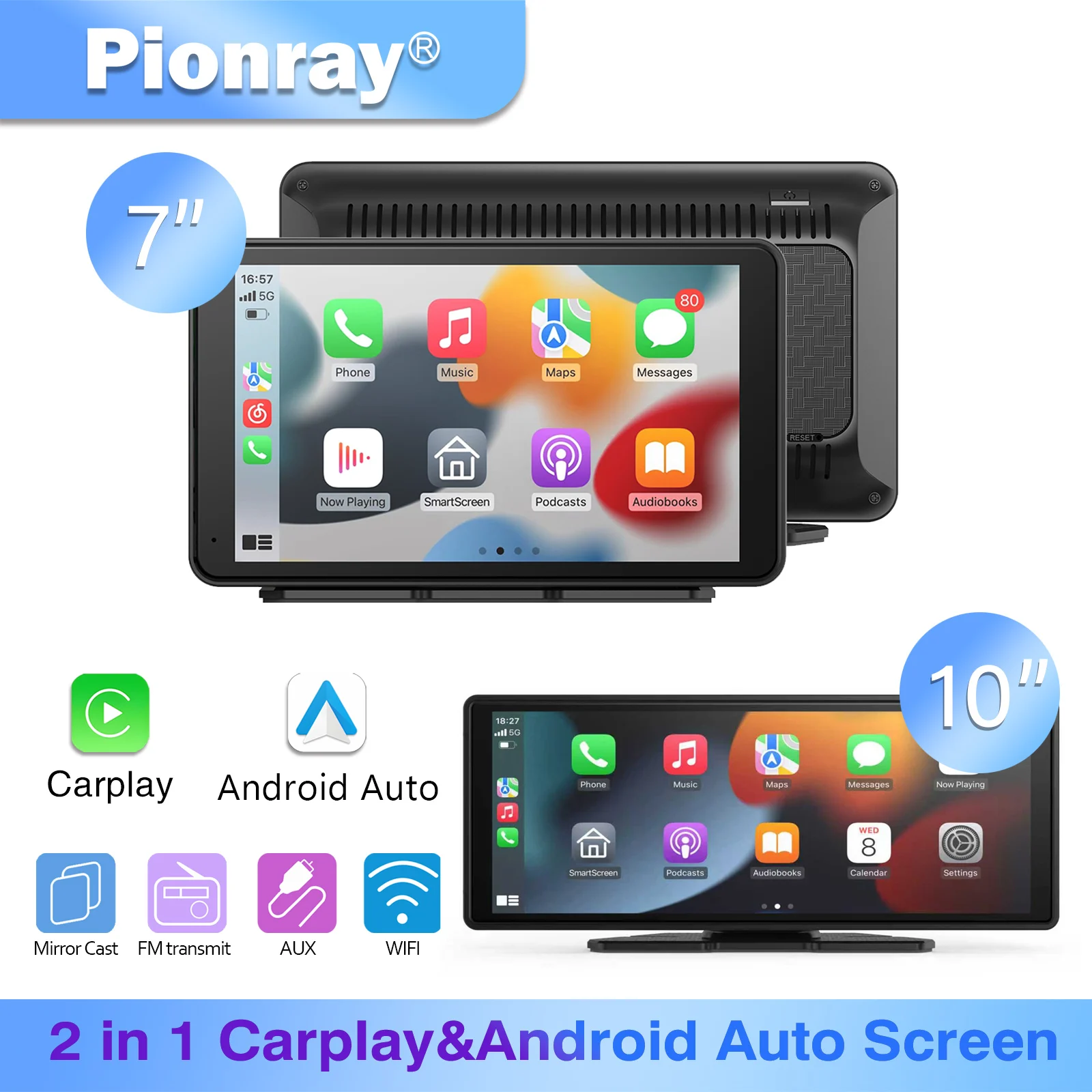 Sb571726499184447953ea6339e30165ah.webp Pionray 7/10 inches android auto Universal Portable CarPlay for Car Screen Car Radio Video Wireless Carplay Screen for Apple - Image 1